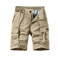thumbnail image 1 of HOOMEUMY Men's Summer Cargo Shorts Cotton Loose Fit Drawstring Multi-Pocket Straight Short Pants with Belt Yellow L, 1 of 4