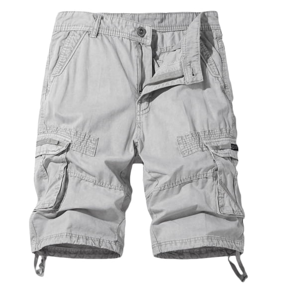 HOOMEUMY Men's Summer Cargo Shorts Cotton Loose Fit Multi-Pockets Straight Capri 3/4 Short Pants Black Gray XXL