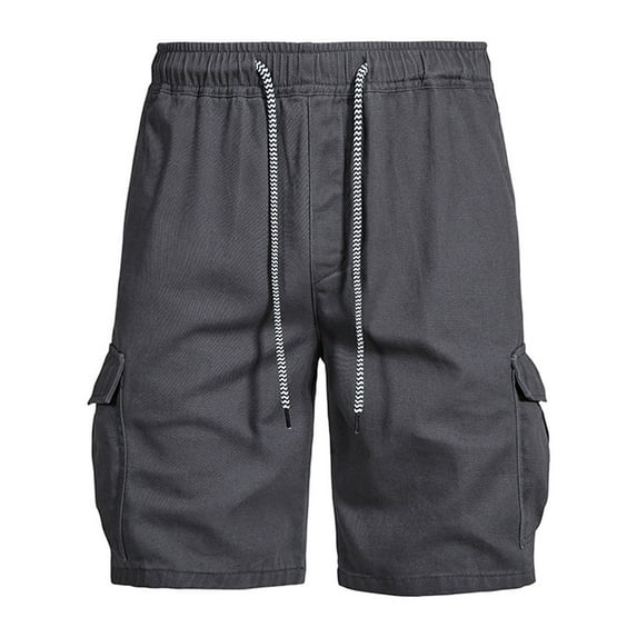 HOOMEUMY Men's Summer Cargo Shorts Drawstring Elastic Waist Solid Color Multi Pockets Bermuda Beach Shorts Gray XXXL