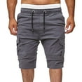 thumbnail image 1 of HOOMEUMY Men's Summer Cargo Shorts Drawstring Elastic Waist Solid Color Multi Pockets Straight Short Pants Gray L, 1 of 5