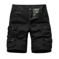 thumbnail image 1 of HOOMEUMY Men's Summer Cargo Shorts Drawstring Elastic Waist Straight Fit Multi-Pocket Zip Fly Solid Cotton Bermuda Short Pants Black S, 1 of 4