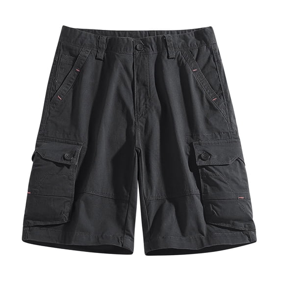 HOOMEUMY Men's Summer Cargo Shorts Loose Fit Multi-Pocket Straight Leg Bermuda Work Shorts with Belt Black M