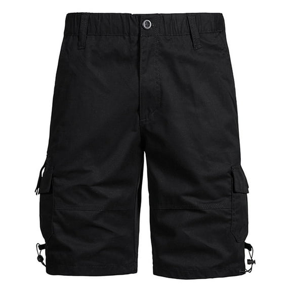 HOOMEUMY Men's Summer Cargo Shorts Loose Fit Multi-Pockets Outdoor Drawstring Stretch Short Pants Plus Size Cotton Black 4
