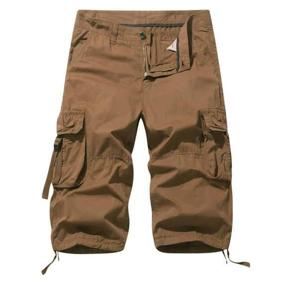 HOOMEUMY Men's Summer Cargo Shorts Multi-Pockets Straight Loose Fit Capri Pants Outdoor Athletic Cargo Shorts for Men Yellow 14