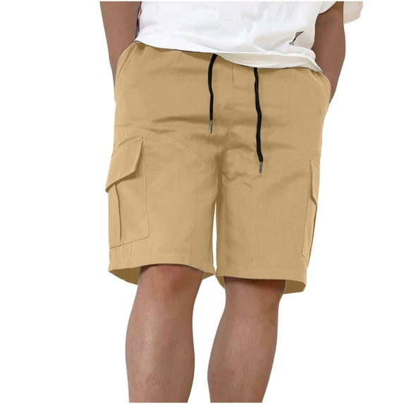 HOOMEUMY Men's Summer Cargo Shorts Multiple Pockets Adjustable Drawstring Elastic Waist Relaxed Fit Straight Short Pants Yellow XXL