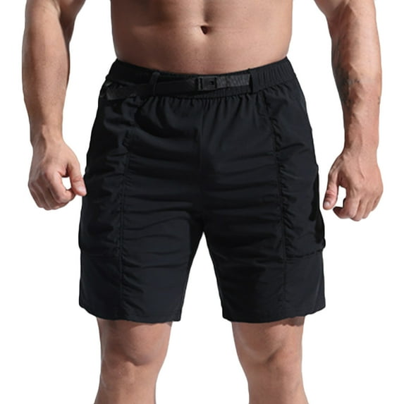 HOOMEUMY Men's Summer Cargo Shorts Quick Dry Lightweight Gym Workout Running Sports Beach Shorts with Zipper Pockets Stretch Drawstring Shorts Black XXXL