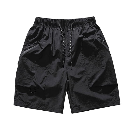 HOOMEUMY Men's Summer Cargo Shorts Quick Dry Lightweight Sports Running Beach Shorts with Zipper Pockets Black M