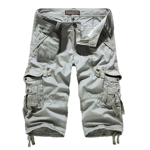 HOOMEUMY Men's Summer Cargo Shorts Solid Multi-Pockets Straight Loose Fit Wear-resistant Quick Dry Baggy Work Shorts Capri Pants Gray XXXXL
