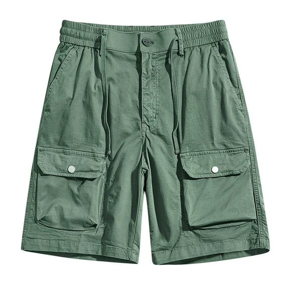 HOOMEUMY Men's Summer Cargo Shorts Straight Fit Bermuda Knee Length Multiple Pockets Cotton Loose Work Beach Shorts Green XXL