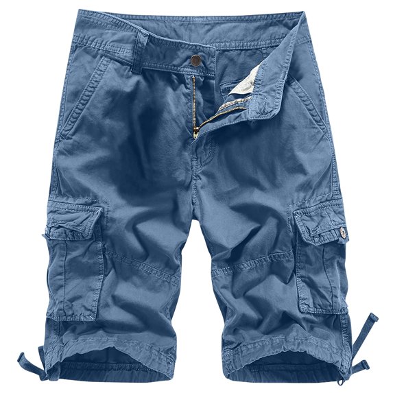 HOOMEUMY Men's Summer Cargo Shorts Straight Fit Multi-Pocket Bermuda Shorts with Drawstring Blue 6