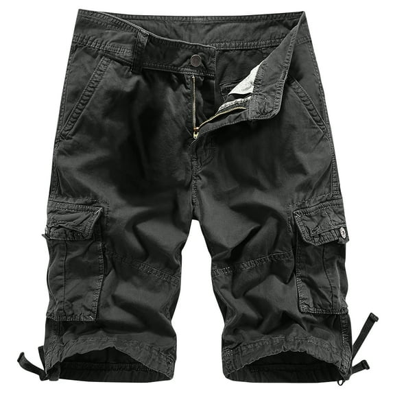 HOOMEUMY Men's Summer Cargo Shorts Straight Fit Multi-Pocket Bermuda Shorts with Drawstring Dark Gray 4