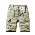thumbnail image 1 of HOOMEUMY Men's Summer Cargo Shorts Straight Fit Multi-Pockets Button Drawstring Solid Color Knee Length Shorts Yellow S, 1 of 4