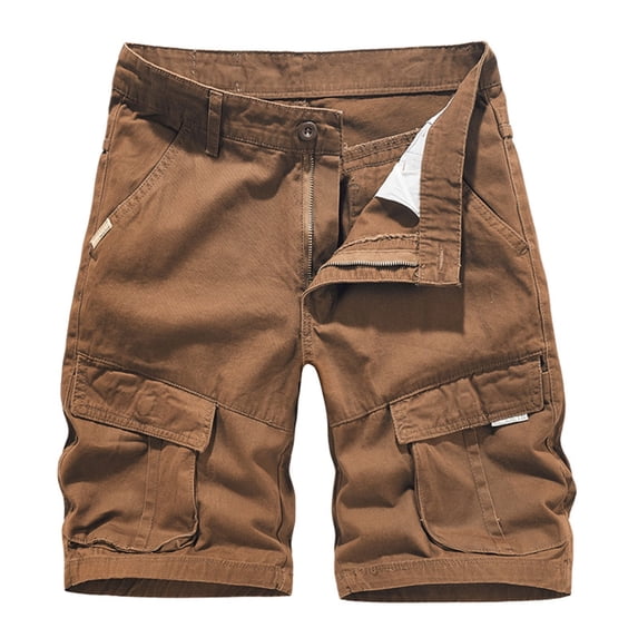 HOOMEUMY Men's Summer Cargo Shorts Straight Fit Multi-Pockets Zip Fly Solid Bermuda Knee Length Shorts Brown XXL