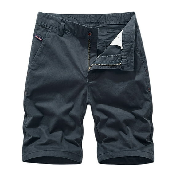 HOOMEUMY Men's Summer Cargo Shorts Straight Fit Wear-resistant Breathable Stretch Khaki Cotton Multi-Pockets Drawstring Bermuda Shorts Blue XL