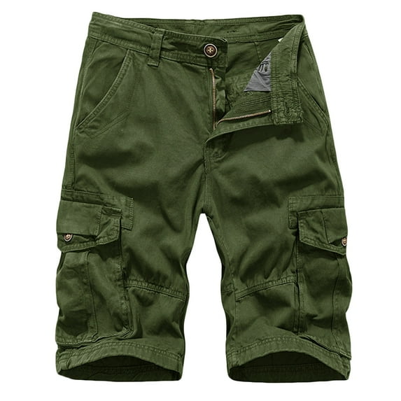 HOOMEUMY Mens Cargo Shorts Knee Length Hiking Shorts with Pockets Summer Classic Relaxed Fit Chino Shorts Solid Color Outdoor Work Pants Trendy Army Green XXXL