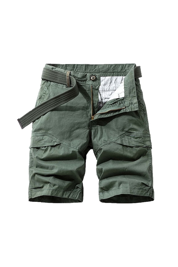 Men's Summer Cargo Shorts Straight Fit Work Utility Military Shorts with Belt Multi-Pockets Green M