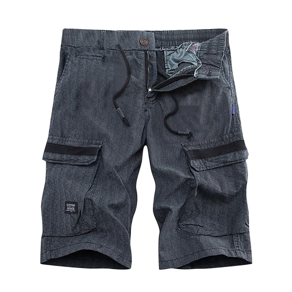HOOMEUMY Men's Summer Cargo Shorts Straight Fit Workout Breathable Stretch Multi-Pockets Drawstring Denim Shorts Gray L