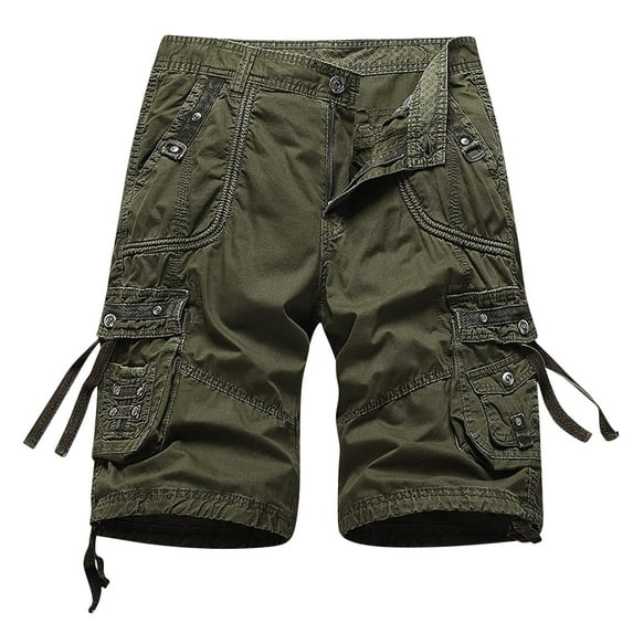 HOOMEUMY Men's Summer Cargo Shorts Straight Military Shorts with Multi Pockets Work Shorts Baggy Bermuda Shorts for Hiking Camping Fishing Travel Green L