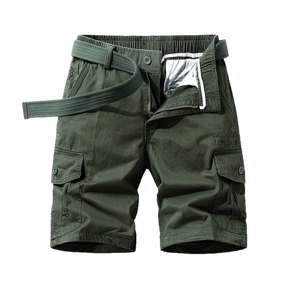 HOOMEUMY Men's Summer Cargo Shorts with Belt Straight Fit Breathable Quick Dry Loose Pockets Multi Pockets Zip Fly Green M