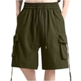 thumbnail image 1 of HOOMEUMY Men's Summer Cargo Shorts with Pockets Drawstring Elastic Waist Baggy Fit Straight Leg Bermuda Beach Short Pants Green M, 1 of 7
