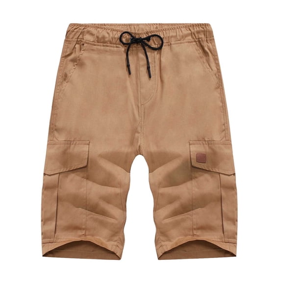 HOOMEUMY Men's Summer Cargo Shorts with Pockets Elastic Quick Dry Multi Pockets Solid Color Straight Loose Fit Shorts Yellow XXL