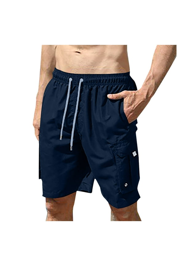 Men's Summer Cargo Shorts with Pockets Quick Dry Beach Board Shorts Swim Trunks Beach Board Shorts for Men Dark Blue 8