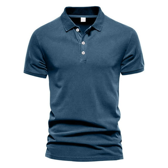 HOOMEUMY Men's Summer Classic Solid Short Sleeve Golf Shirt Slim Fit Business Workwear Tops Casual Stretch Breathable Tee Blue L