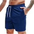 thumbnail image 1 of HOOMEUMY Men's Summer Corduroy Shorts Straight Fit Elastic Waist Beach Shorts with Pockets Solid Color Drawstring Lounge Shorts Blue XXXXL, 1 of 7