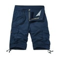 thumbnail image 1 of HOOMEUMY Men's Summer Cotton Cargo Shorts Multi-Pocket Straight Baggy Work Shorts with Belt Solid Loose Fit Black Knee Length Shorts Blue S, 1 of 4