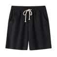 thumbnail image 1 of HOOMEUMY Men's Summer Cotton Linen Shorts Drawstring Elastic Waist Light Weight Beach Shorts with Pockets Black L, 1 of 7