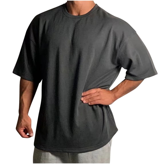 HOOMEUMY Men's Summer Cotton Short Sleeve Solid Color Loose Fit T-Shirt Crew Neck Tee Tops Oversized Tshirt Gray XL