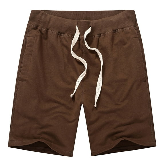 HOOMEUMY Men's Summer Cotton Shorts Drawstring Elastic Waist Solid Color Bermuda Beach Shorts with Pockets Brown 12