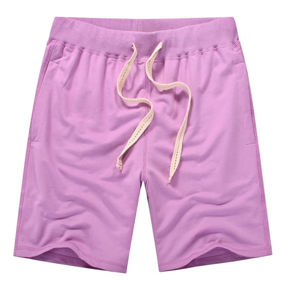 HOOMEUMY Men's Summer Cotton Shorts Drawstring Elastic Waist Solid Color Bermuda Beach Shorts with Pockets Purple 6