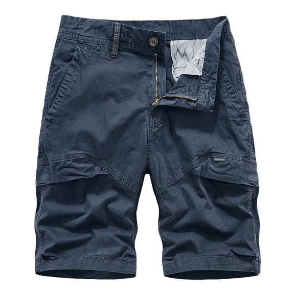 HOOMEUMY Men's Summer Cotton Shorts with Multi Pockets Stretch Slim Fit Khaki Gray Black Plus Size Bermuda Short Pants Blue S