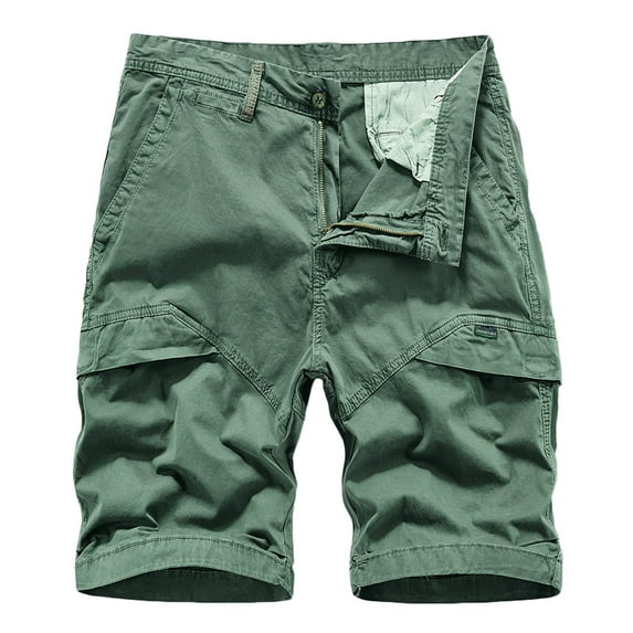 HOOMEUMY Men's Summer Cotton Shorts with Multi Pockets Stretch Slim Fit Khaki Gray Black Plus Size Bermuda Short Pants Green L