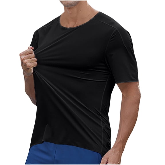 HOOMEUMY Men's Summer Crew Neck T-Shirt Short Sleeve Solid Color Slim Fit Tee Tops Basic Stretch T-Shirt Black M