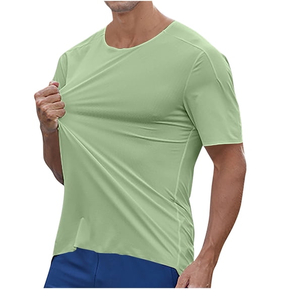 HOOMEUMY Men's Summer Crew Neck T-Shirt Short Sleeve Solid Color Slim Fit Tee Tops Basic Stretch T-Shirt Green XL