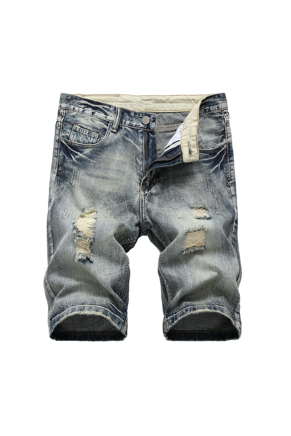 Men's Summer Denim Shorts Distressed Slim Fit Wear-resistant Breathable Ripped Stretch Jean Shorts with Holes Yellow XXL