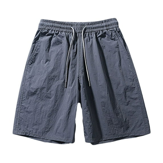 HOOMEUMY Men's Summer Drawstring Elastic Waist Quick Dry Beach Shorts with Pockets Lightweight Breathable Sports Running Gym Shorts Board Shorts Swim Trunks Dark Gray 8