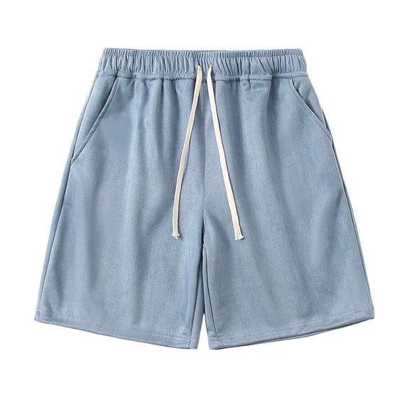 HOOMEUMY Men's Summer Drawstring Elastic Waist Quick Dry Breathable Casual Solid Color Straight Sports Shorts with Pockets Blue XXL
