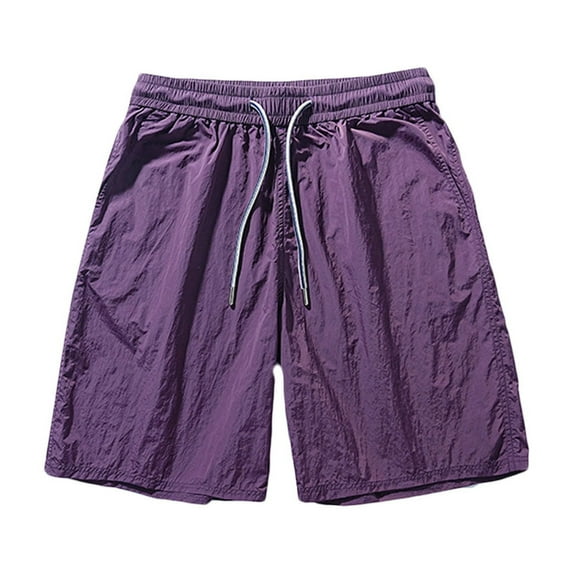HOOMEUMY Men's Summer Drawstring Elastic Waist Quick Dry Breathable Stretch Casual Cargo Shorts with Zipper Pockets Purple M