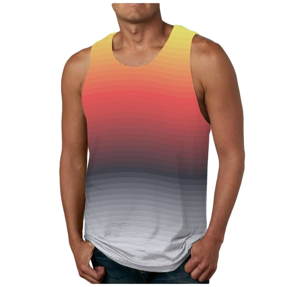 HOOMEUMY Men's Summer Gradient Athletic Color Tank Top Loose Fit Crew Neck Sleeveless Tank Top Tie Dye Vest A_Multicolor XL