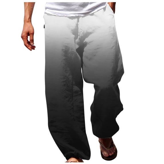 HOOMEUMY Men's Summer Gradient Color Loose Fit Long Pants with Pockets Plus Size Harem Pants Straight Trousers Black XXL