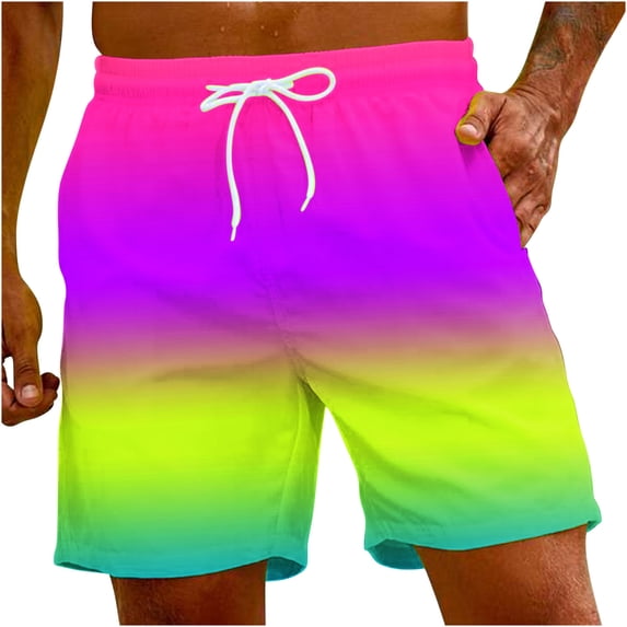 HOOMEUMY Men's Summer Gradient Color Swim Trunks Quick Dry Elastic Waist Beach Shorts with Pockets Drawstring Multi-color XXXXXL