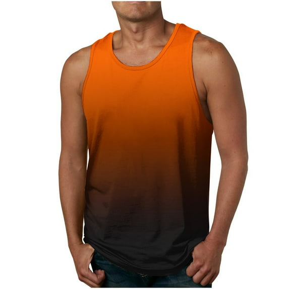 HOOMEUMY Men's Summer Gradient Tank Top Crew Neck Sleeveless Muscle Fitness Bodybuilding Stringer Vest Loose Fit Vest Orange XXXXXXL
