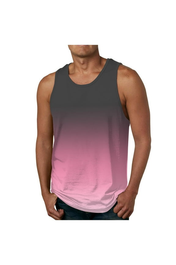 Men's Summer Gradient Tank Top Loose Fit Crew Neck Sleeveless Ombre Color Basic Vest Muscle Workout Tank Tops J_Multicolor S
