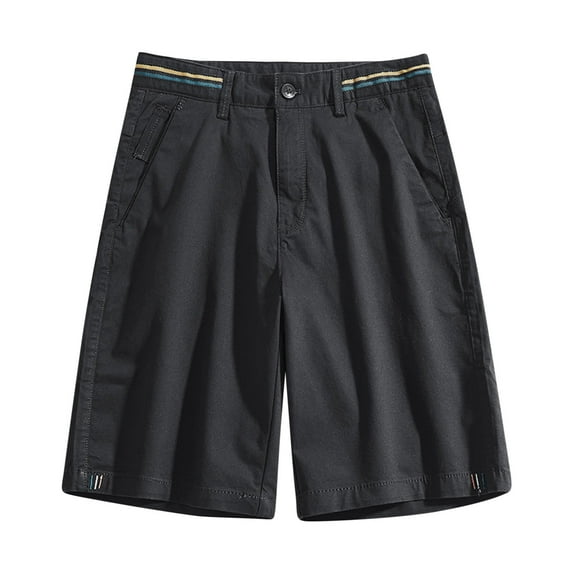 HOOMEUMY Men's Summer Khaki Shorts Straight Fit Breathable Stretch Flat Front with Belt Loops Zip Fly Multi Pockets Black XXXXL