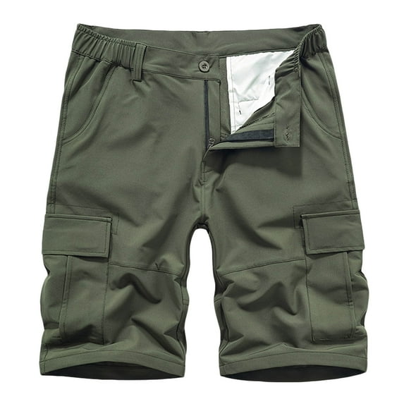 HOOMEUMY Men's Summer Lightweight Quick Dry Cargo Shorts with Pockets Water-Resistant Stretch Relaxed Fit Hiking Shorts Green L