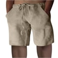 thumbnail image 1 of HOOMEUMY Men's Summer Linen Shorts with Pockets Drawstring Elastic Waist Solid Color Bermuda Beach Short Pants Yellow L, 1 of 7