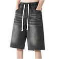 thumbnail image 1 of HOOMEUMY Men's Summer Loose Fit Straight Denim Shorts with Pockets Drawstring Elastic Waist Jean Bermuda Black L, 1 of 3
